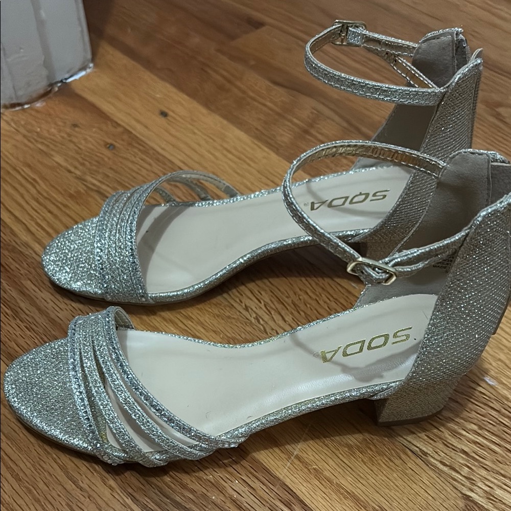 Soda Silver Heels Sparkly Ankle Strap